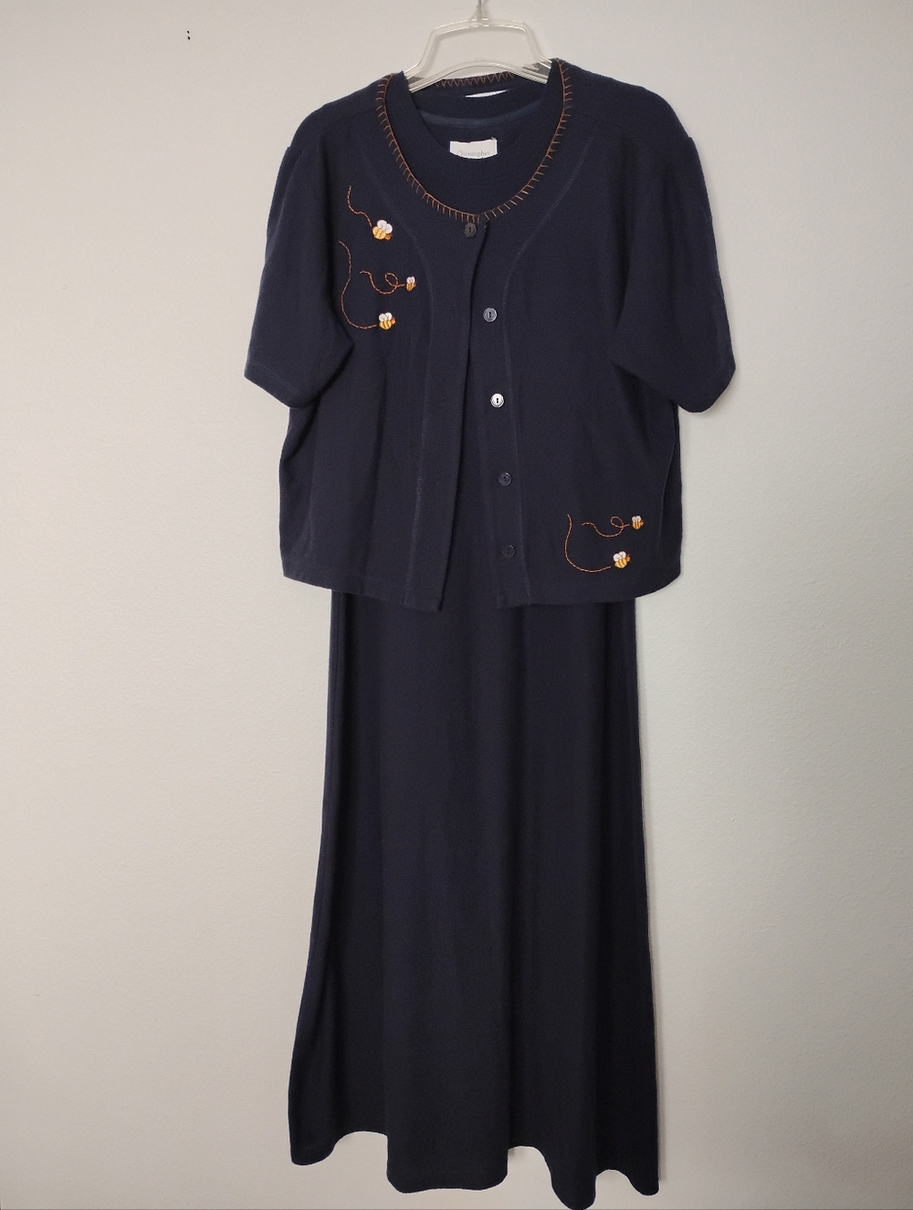 Christopher & Banks Two-Piece Bee Embroidered Maxi Dress Cover Up Jacket